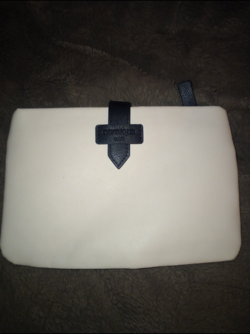 Diptyque Paris White  Travel Pouch with Black Strap Detail